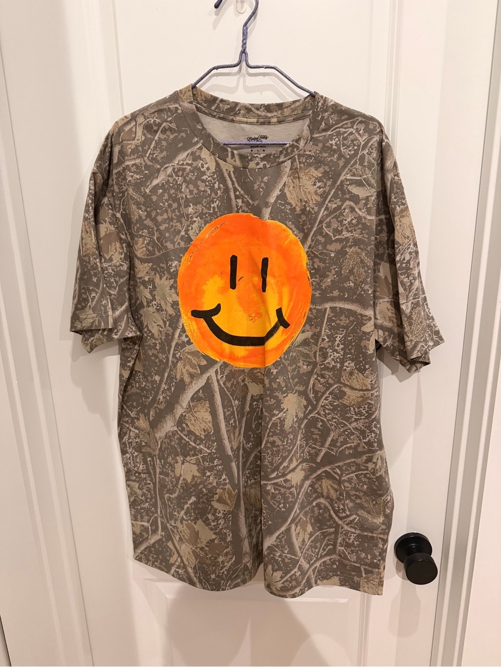 Smiley Face Camo Short Sleeve Tee - Orange Smiley